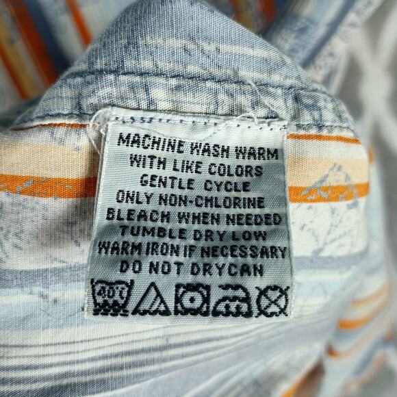 Indigo Palms Shirt Men Large Blue Stripe Floral Button Long Sleeve Resort Cruise - Picture 8 of 9